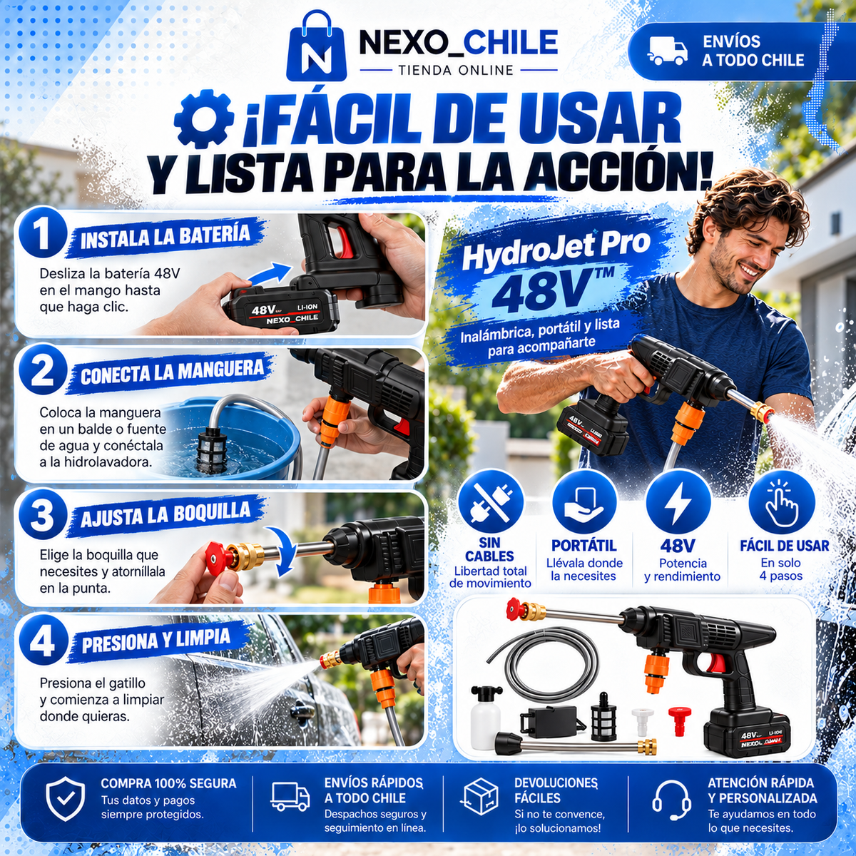 HydroJet Pro 48V™ - 💦 ¡POTENCIA SIN CABLES, LIMPIEZA SIN LÍMITES!